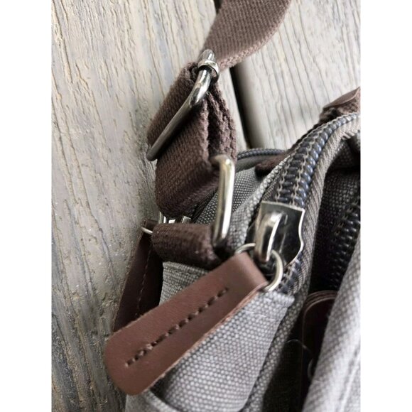 Mygreen Canvas Crossbody Shoulder Bag Messenger Work Small Gray 3 Compartments - Picture 5 of 10